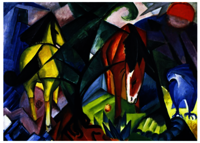 Franz Marc, Pferde und Adler, 1912, Öl auf Leinwand, 100 x 135,5 cm, Sprengel Museum Hannover, Leihgabe Niedersächsisches Landesmuseum, Hannover. 22